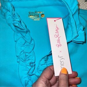 Lilly Pulitzer Women's Friday Ruffle Golf Polo V-Neck Shirt Blue XX Small NWT